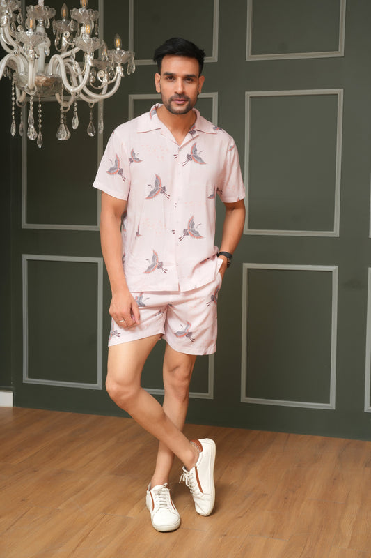 Men’s Summer Co-Ord Set – Tropical Print Shirt & Shorts Combo