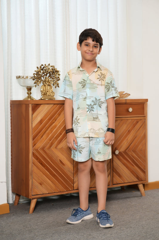 Boy’s Island Retreat Co-Ord Set – Fun Shirt & Shorts for Vacation Adventures