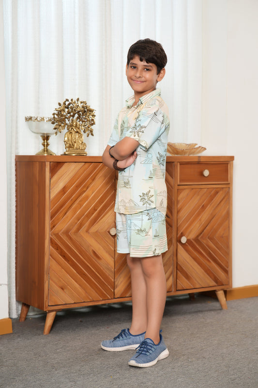 Boy’s Island Retreat Co-Ord Set – Fun Shirt & Shorts for Vacation Adventures