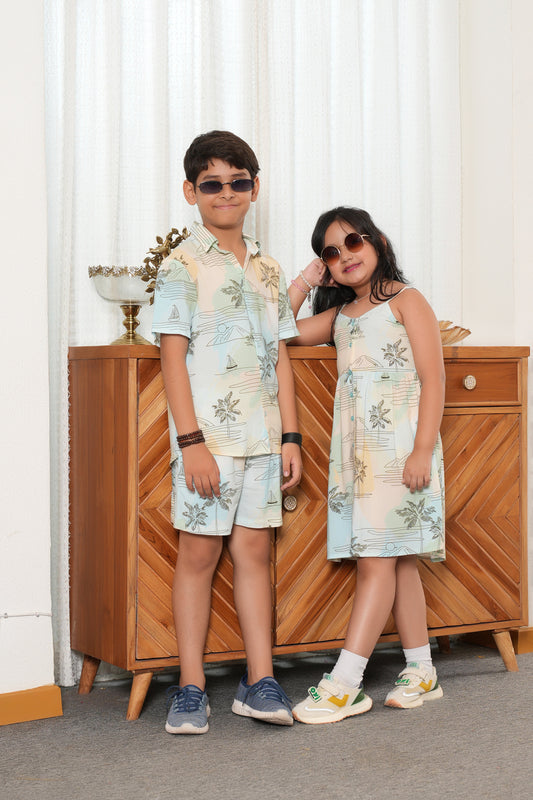 Brother & Sister Matching Outfits – Island Holiday Dress & Shirt Combo