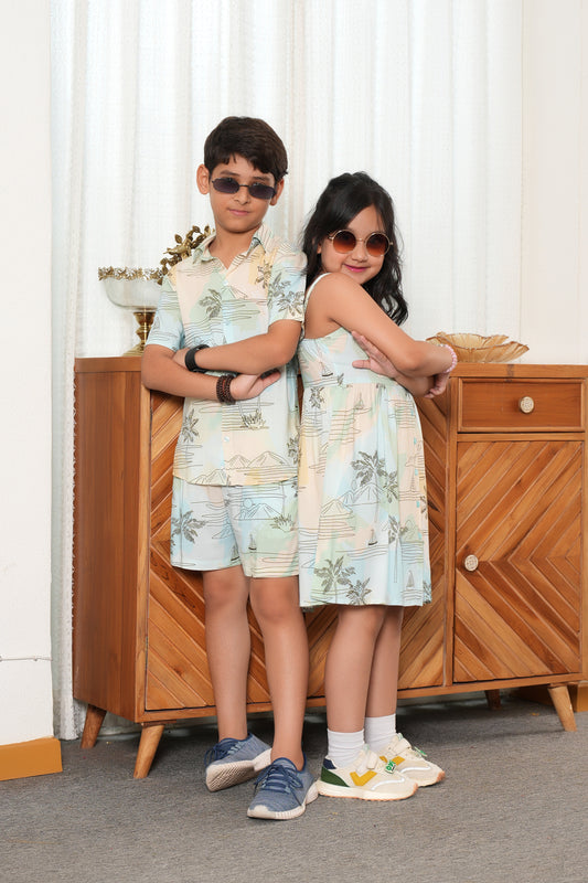 Brother & Sister Matching Outfits – Island Holiday Dress & Shirt Combo
