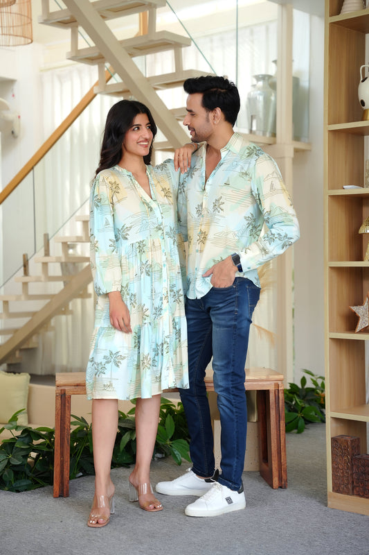 His & Her Resort Outfits – Matching Shirt & Maxi Dress Set