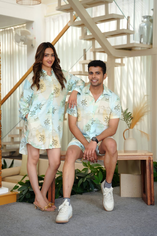 Couple Beach Outfit – Men’s Shirt & Women’s Midi Dress