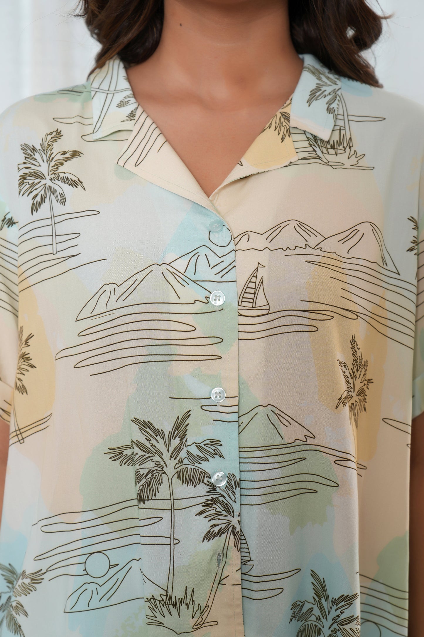 Women’s Island Resort Co-Ord Set – Shirt & Shorts Vacation Wear
