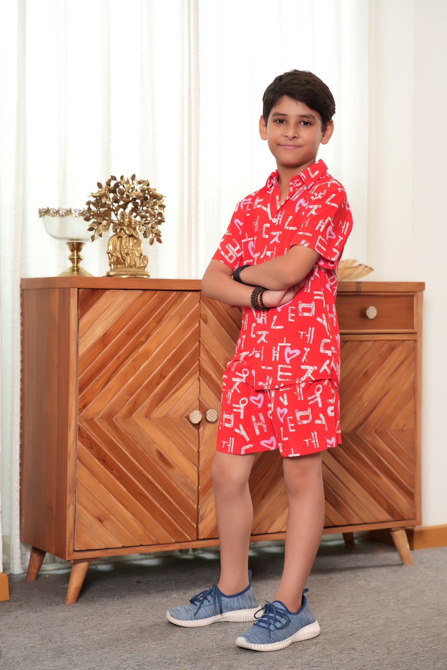 Boy’s White Tropical Co-Ord Set – Shirt & Shorts Summer Beach Outfit