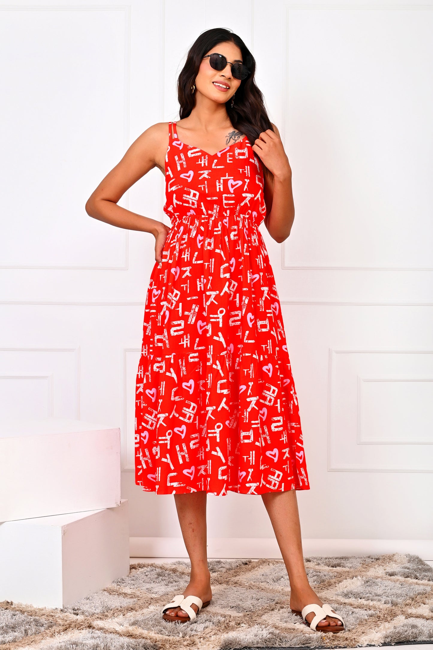 Girl’s Sleeveless Love Script Midi Dress – Cute Valentine Outfit