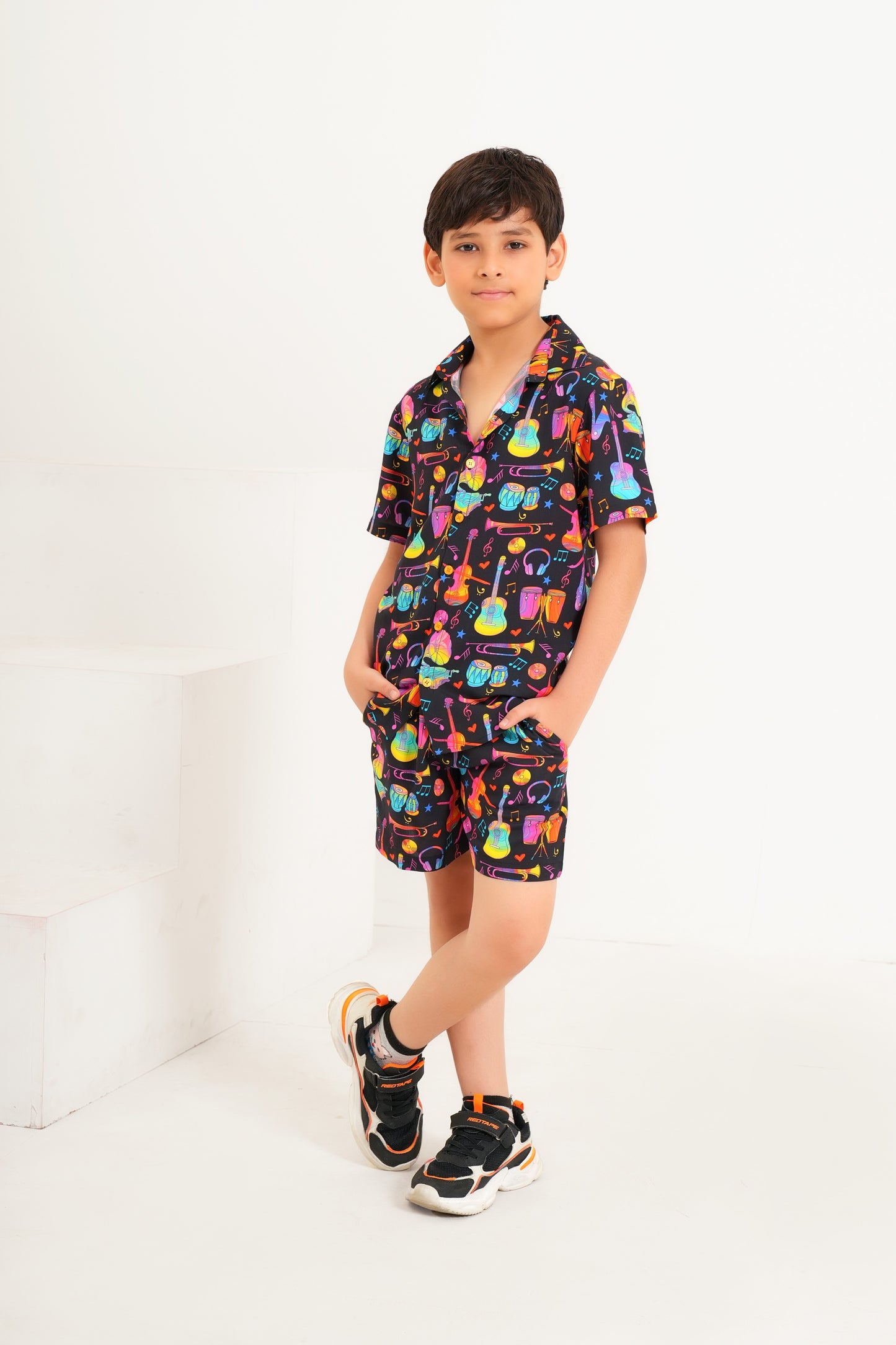 Boys’ Co-Ord Set – Shirt & Shorts In Tropical Print