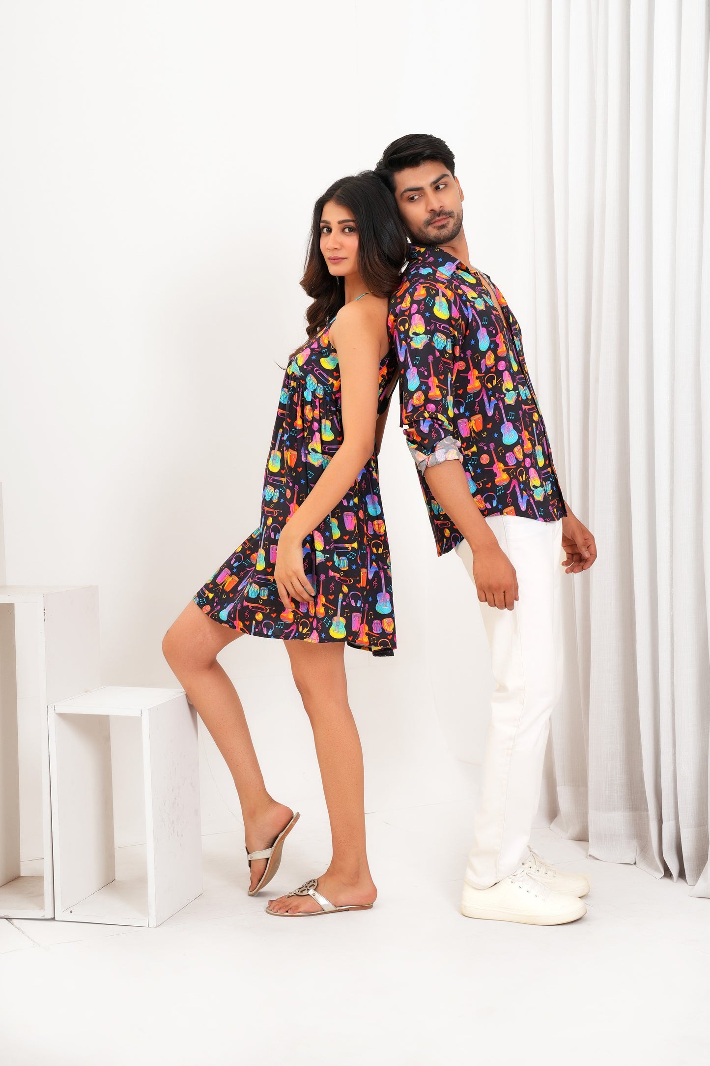Couple Matching Shirt & Dress – Vacation Print Combo