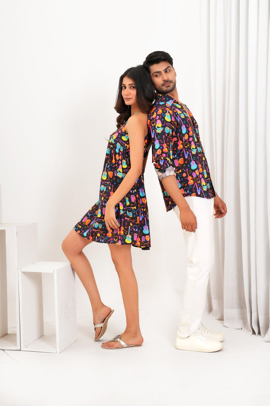 Couple Matching Shirt & Dress – Vacation Print Combo