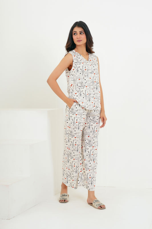 Women’S Funky Pajama Co-Ord – Sleeveless Top & Bottoms For Vacations