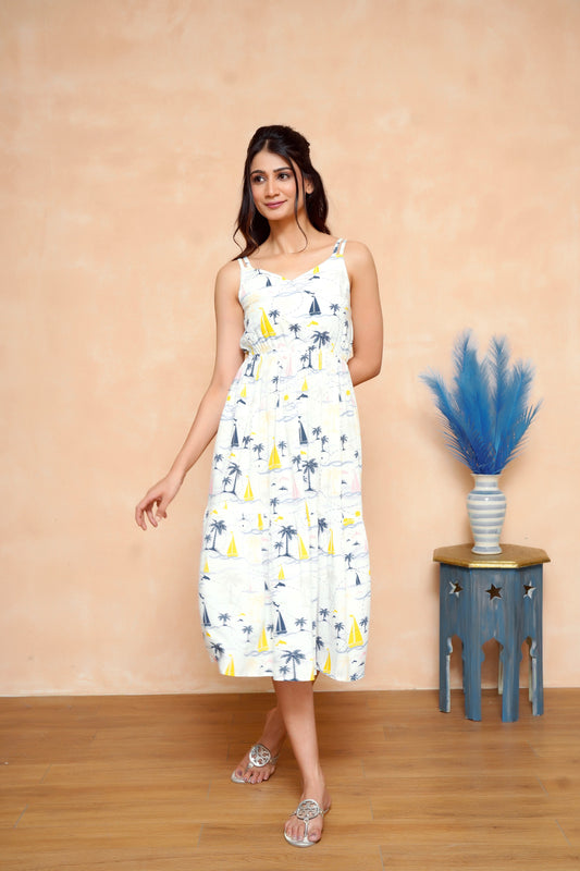 Sleeveless A-Line Midi Dress for Women – Lightweight Beach Outfit