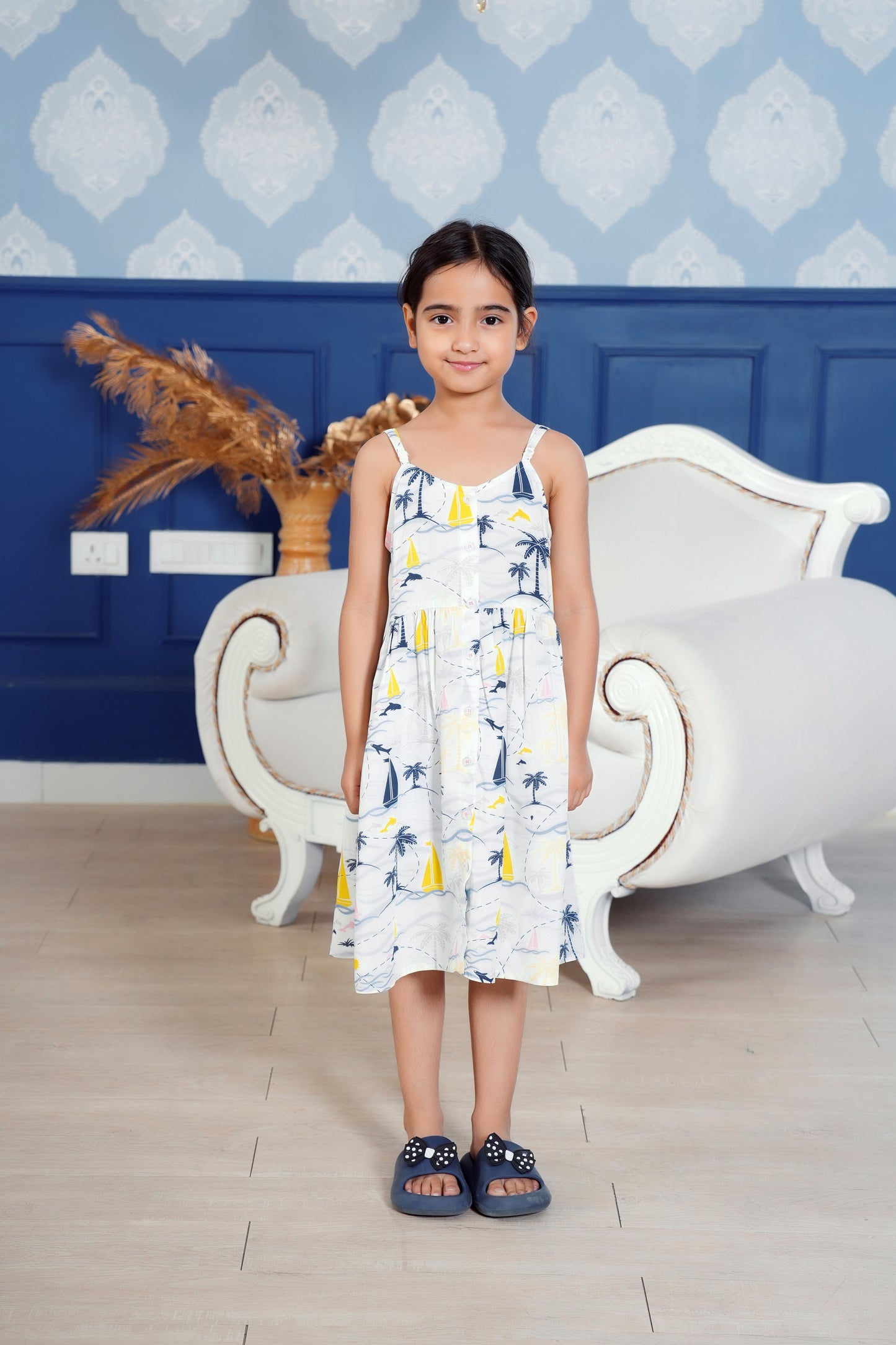 Girls' Sleeveless Tropical Midi Dress – Viscose Summer Wear