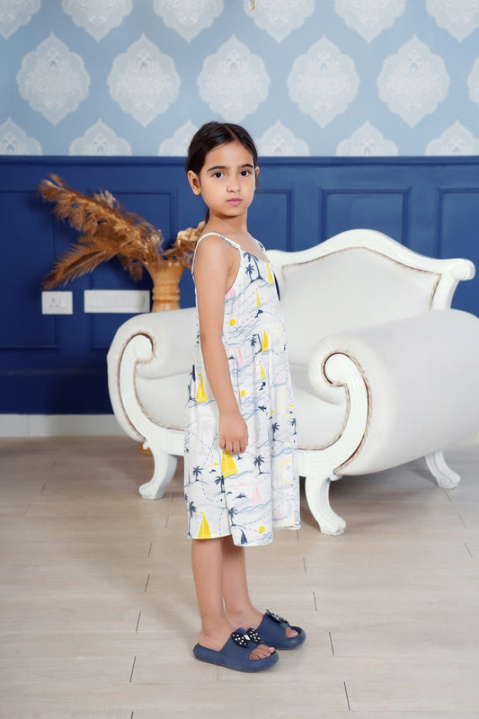 Girls' Sleeveless Tropical Midi Dress – Viscose Summer Wear
