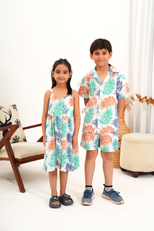 Brother-Sister Matching Holiday Outfits – Tropical Resort Wear for Kids