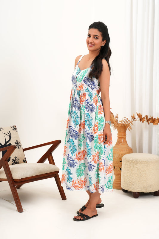 Women's Midi A-Line Dress – Tropical Short Sleeve Resort Wear