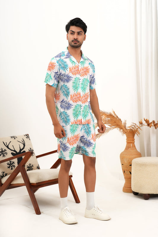 Men’s Resort Co-Ord Set – Printed Tropical Shirt & Shorts
