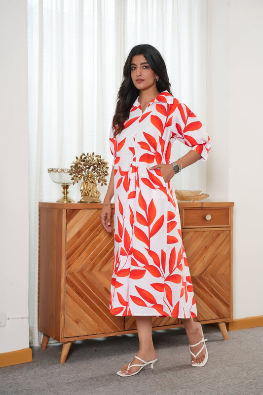 Women Printed Midi Dress – Tropical Vacation Pool Party and Holiday Outfit