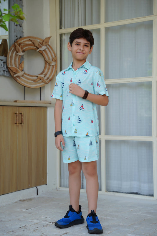 Boys Tropical Co-Ord Set – Beach Vacation Shirt & Shorts for Birthday and Pool Party