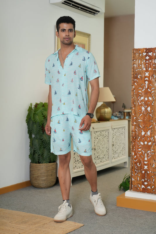 Men Co Ord Set – Tropical Shirt and Shorts for Beach Holiday and Pool Party