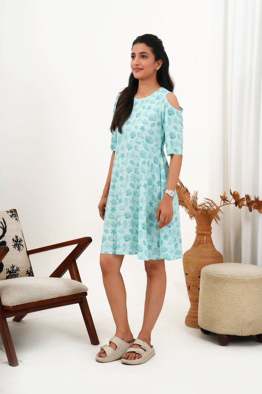 Midi A-Line Dress for Women – Tropical Print Resort Wear