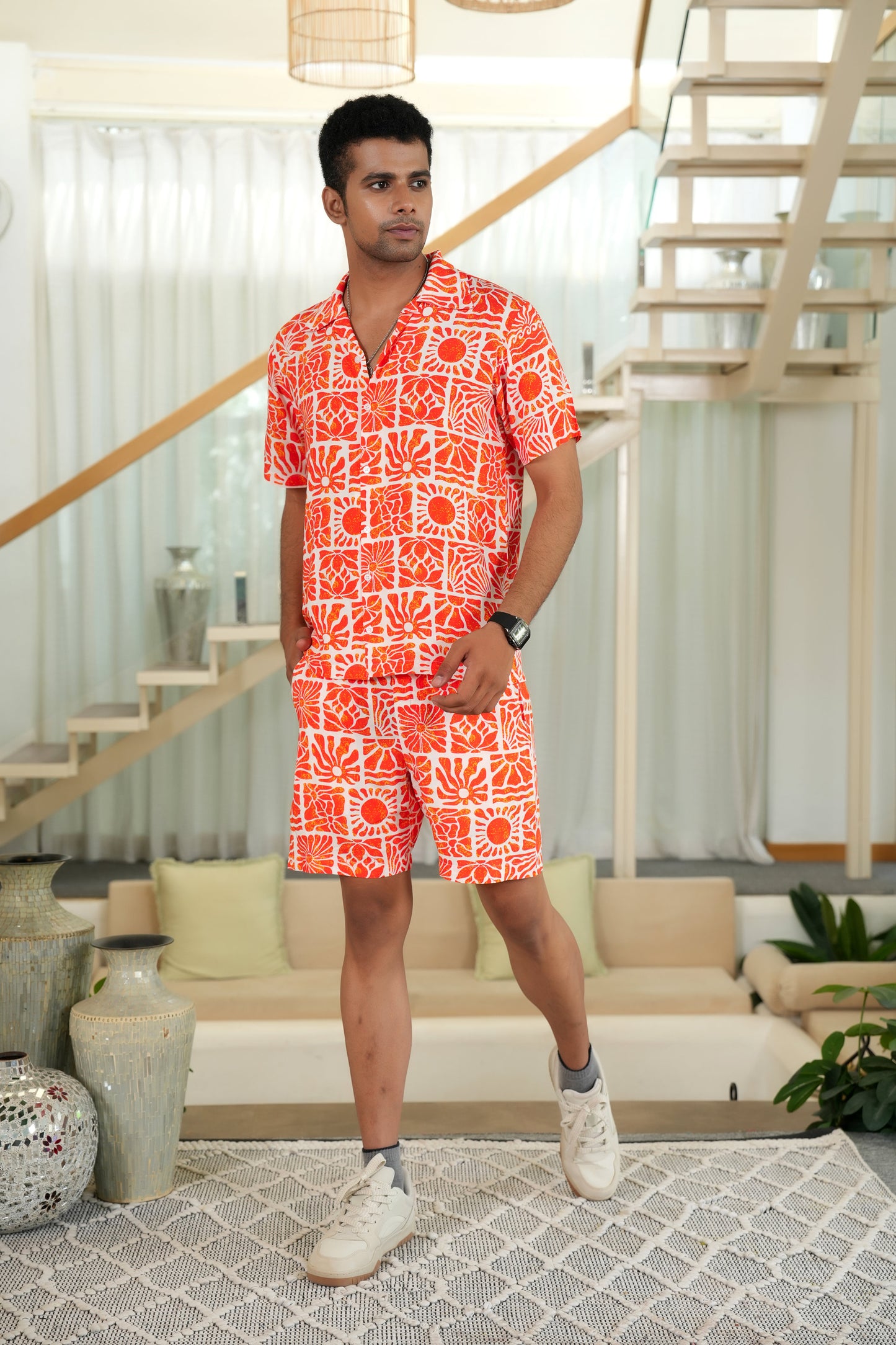 Men’s Tropical Co-Ord Set – Shirt & Shorts Summer Vacation Outfit