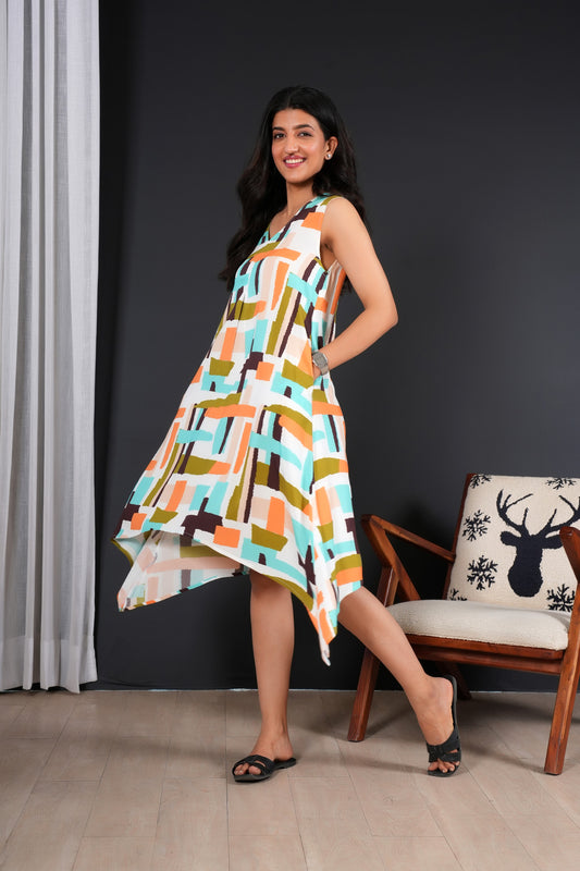 Women’s Sleeveless A-Line Midi Dress – Lightweight Beach Style