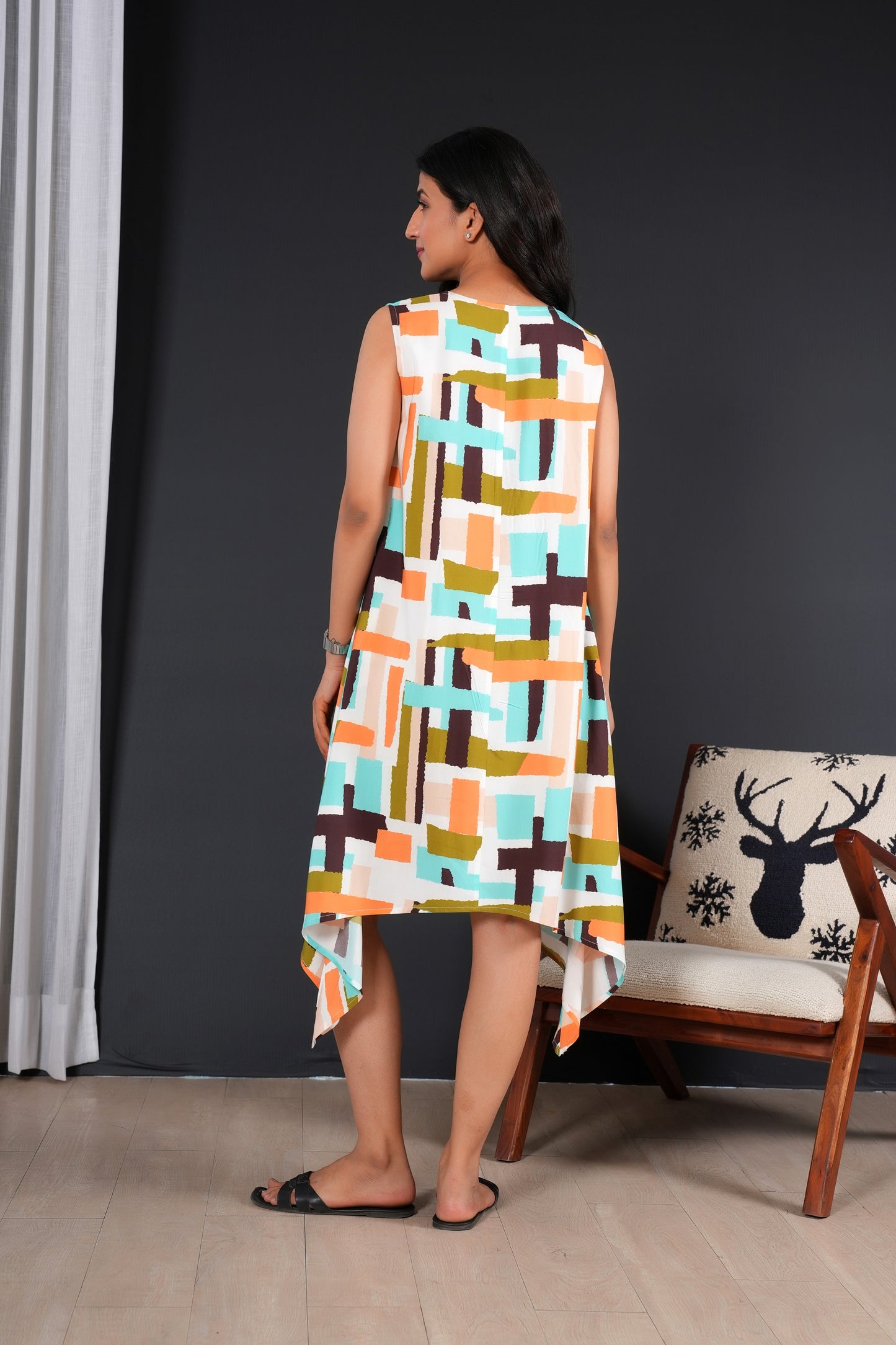 Women’s Sleeveless A-Line Midi Dress – Lightweight Beach Style