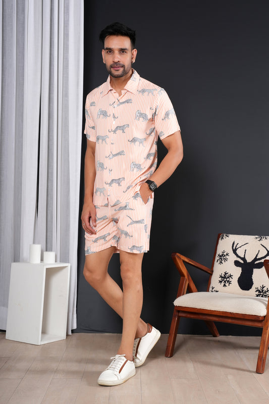 Men’s Co-Ord Set – Casual Printed Shirt and Shorts Duo