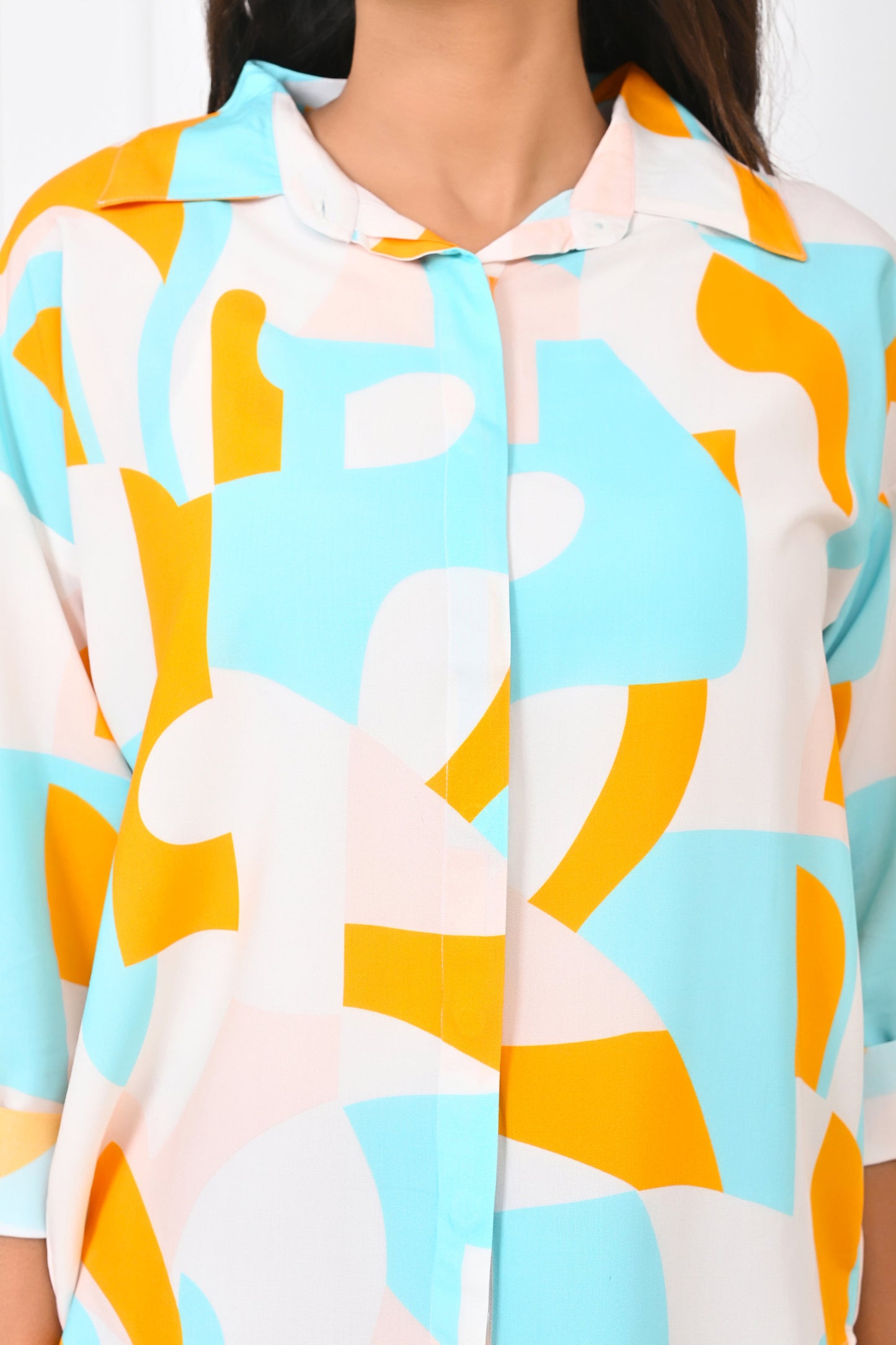 Women’s Abstract Print Short Dress – Turquoise & Orange Summer Outfit