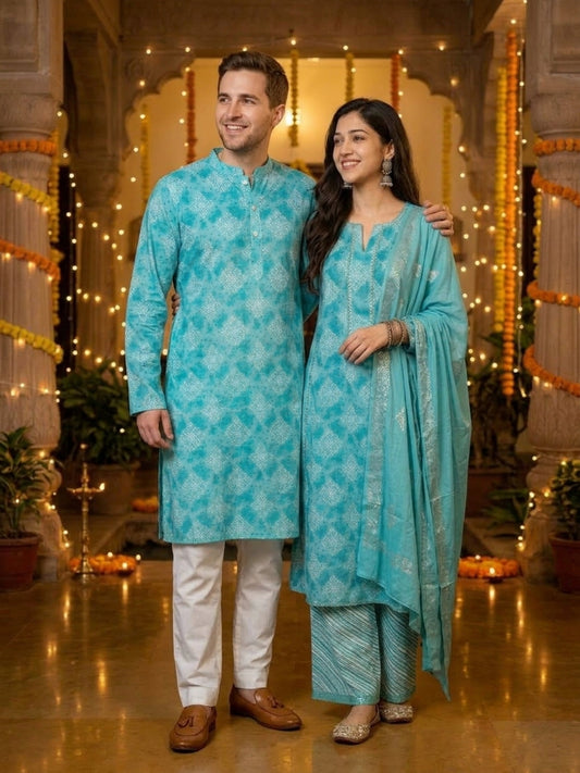 Couple Matching Ethnic Set – Cotton Festive Wear