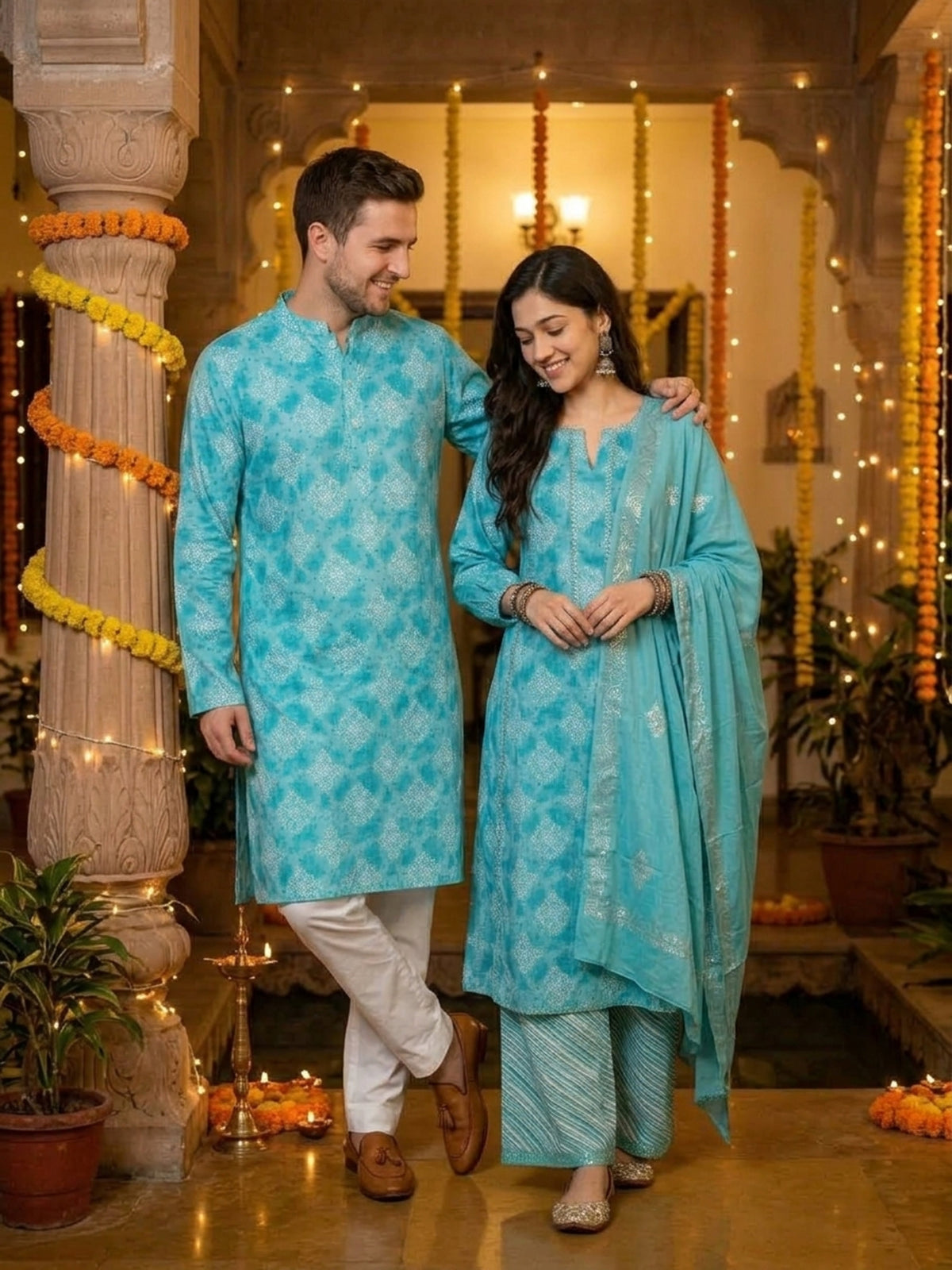 Couple Matching Ethnic Set – Cotton Festive Wear