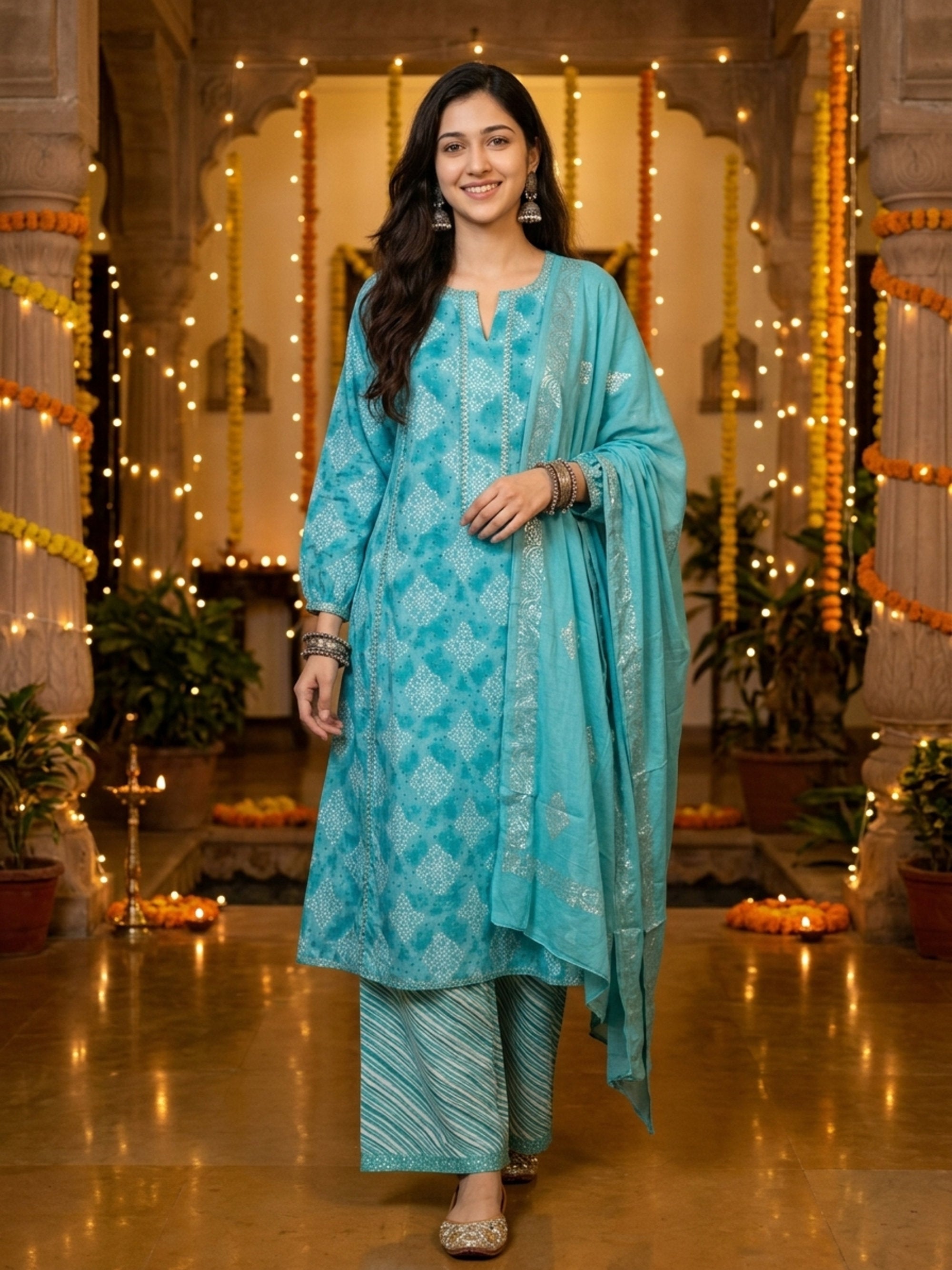 Women’s 3-Piece Cotton Kurta Set – Festive Wear