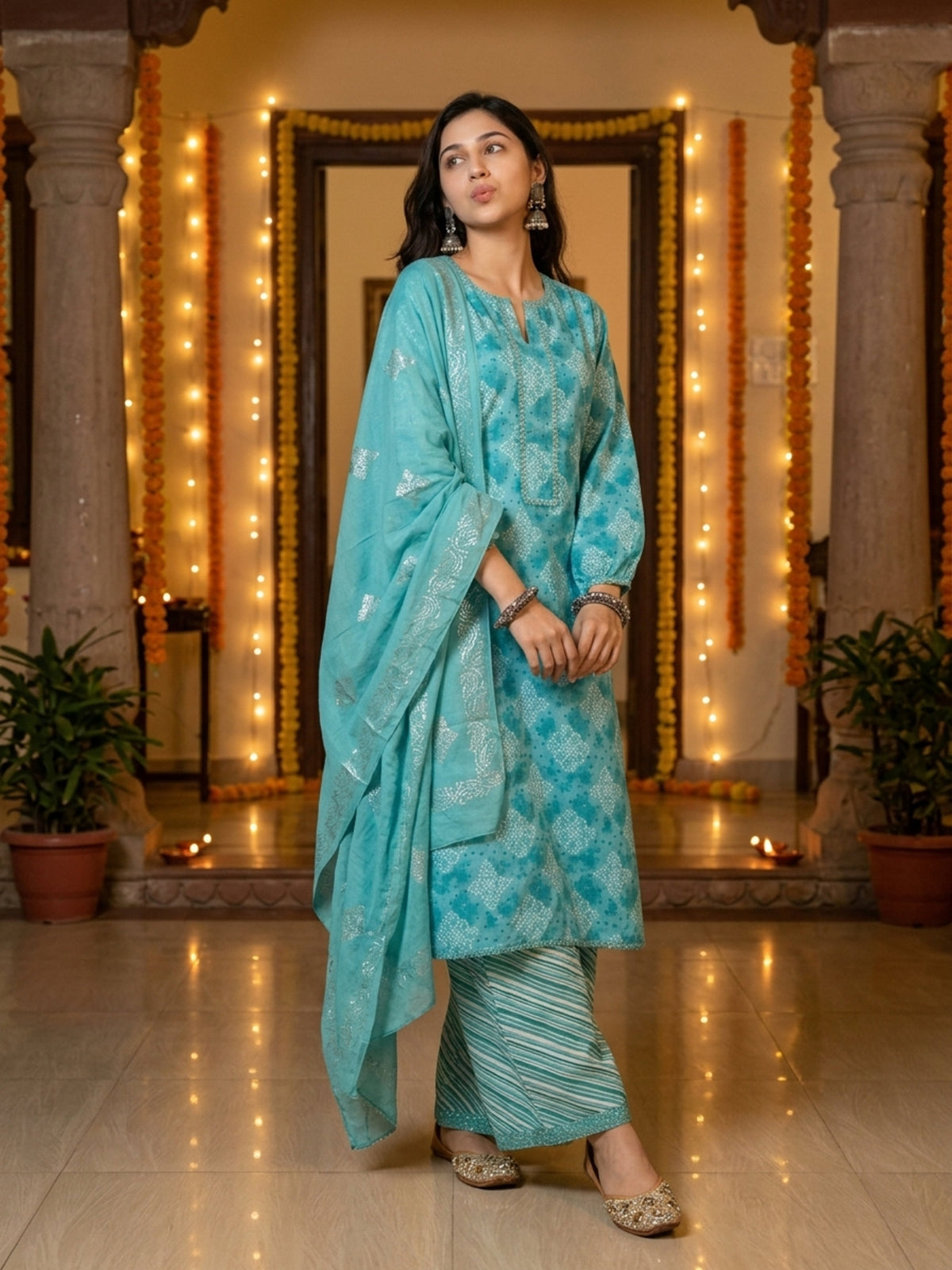 Women’s 3-Piece Cotton Kurta Set – Festive Wear