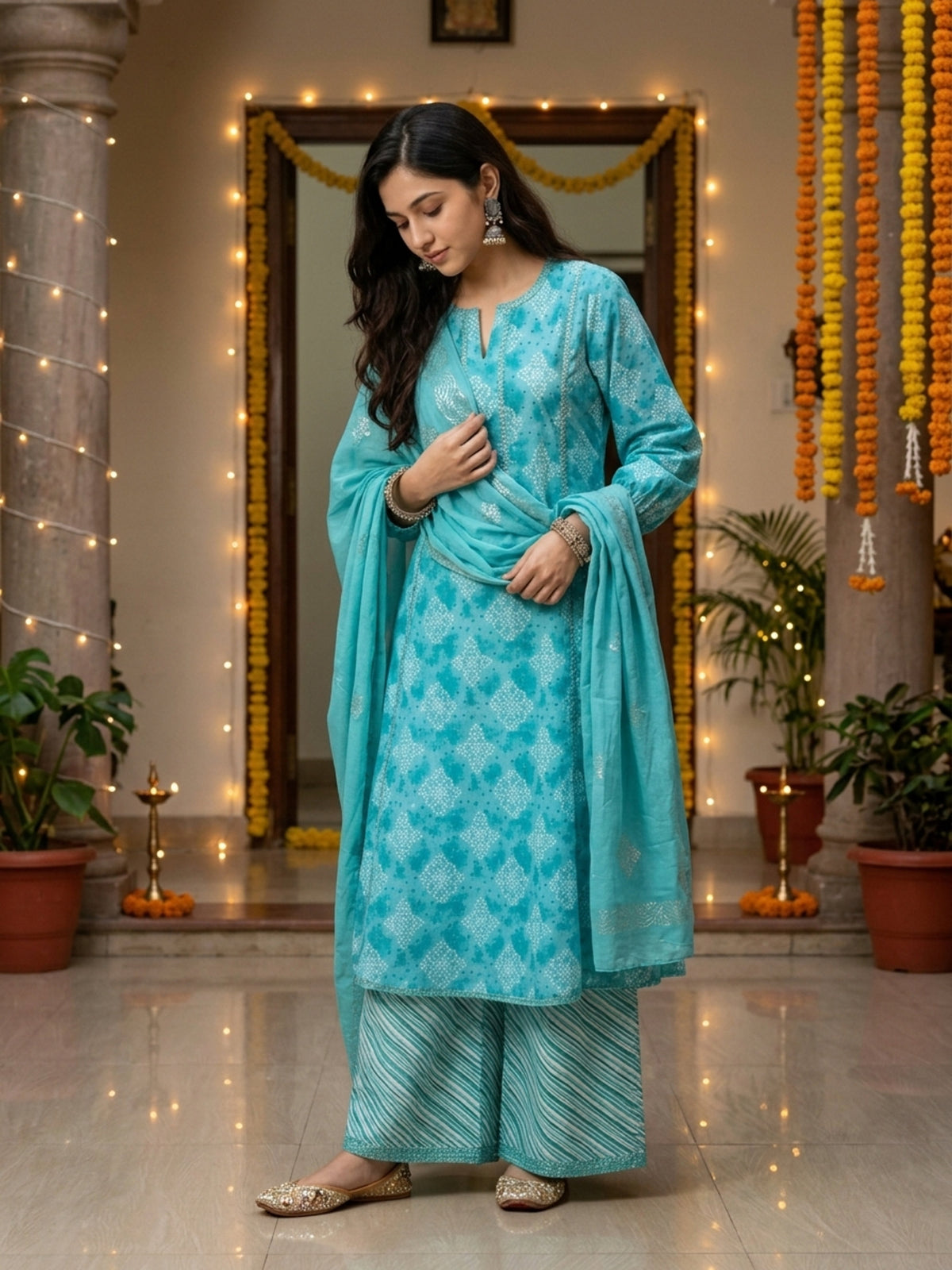 Women’s 3-Piece Cotton Kurta Set – Festive Wear