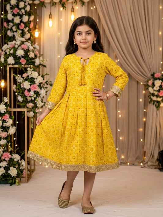 Girl’s A-Line Midi Dress – Cotton Festive Wear