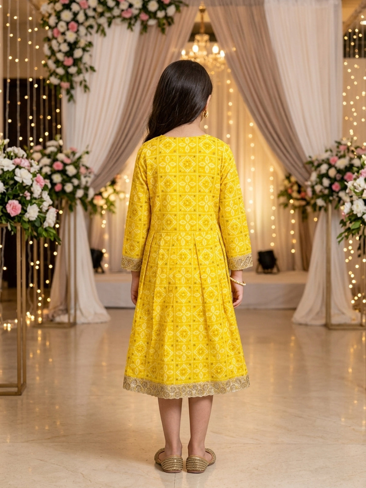 Girl’s A-Line Midi Dress – Cotton Festive Wear