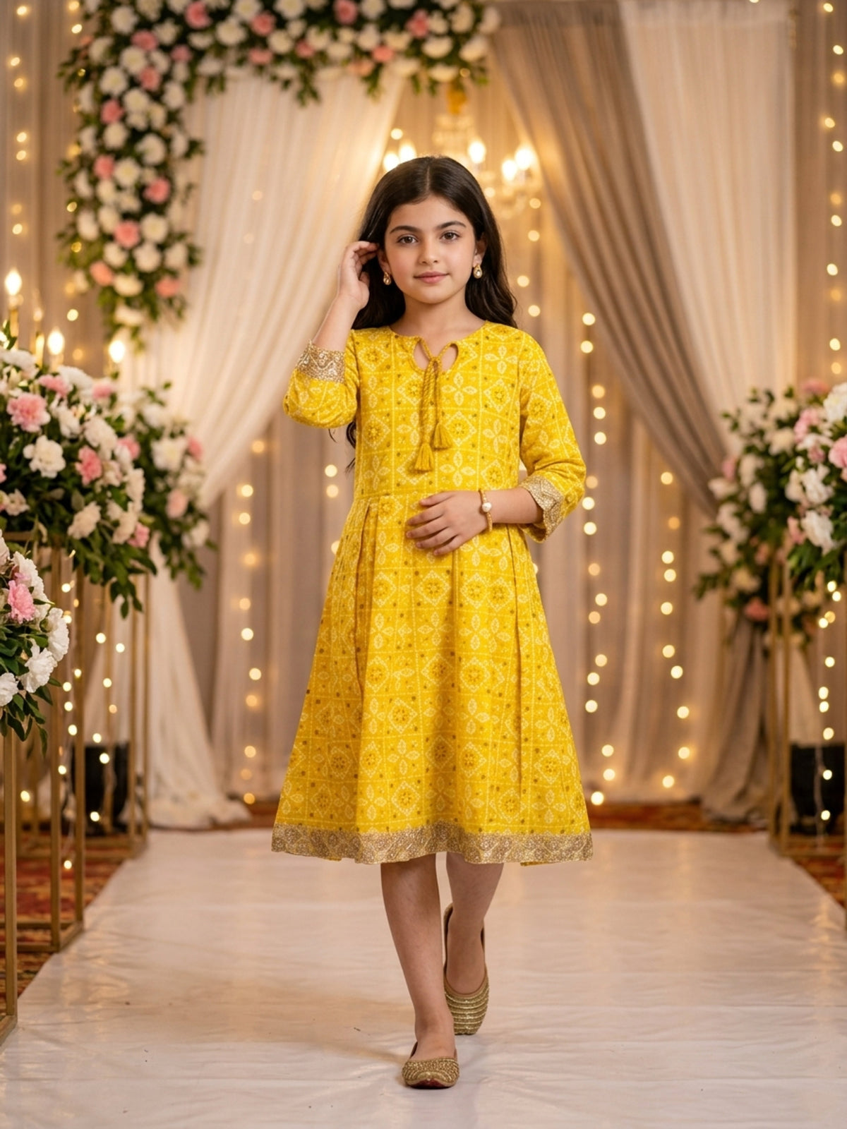Girl’s A-Line Midi Dress – Cotton Festive Wear