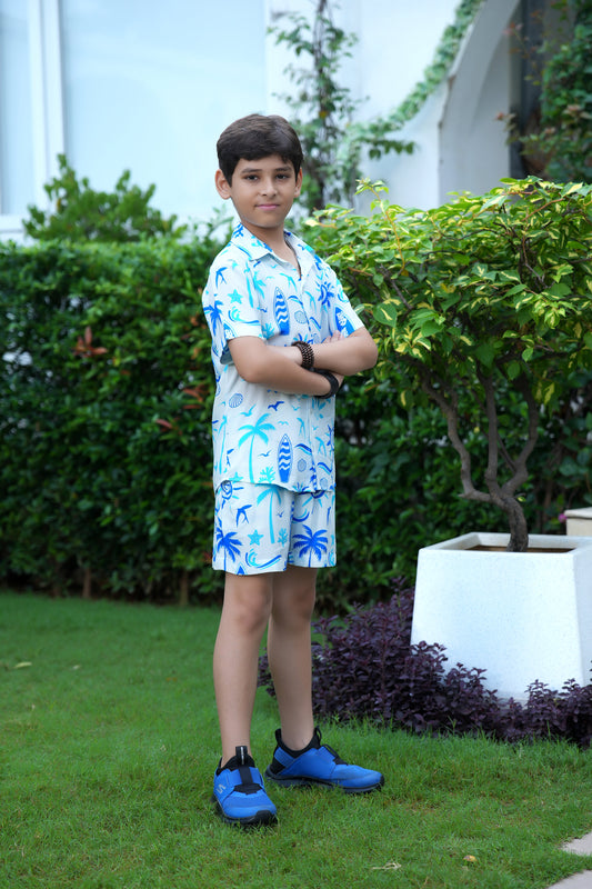 Boys Beach Co Ord Set – Tropical Shirt and Shorts for Vacation Pool Party Birthday and Resort Holiday