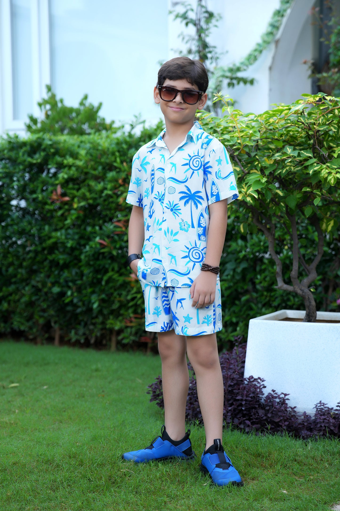 Boys Beach Co Ord Set – Tropical Shirt and Shorts for Vacation Pool Party Birthday and Resort Holiday