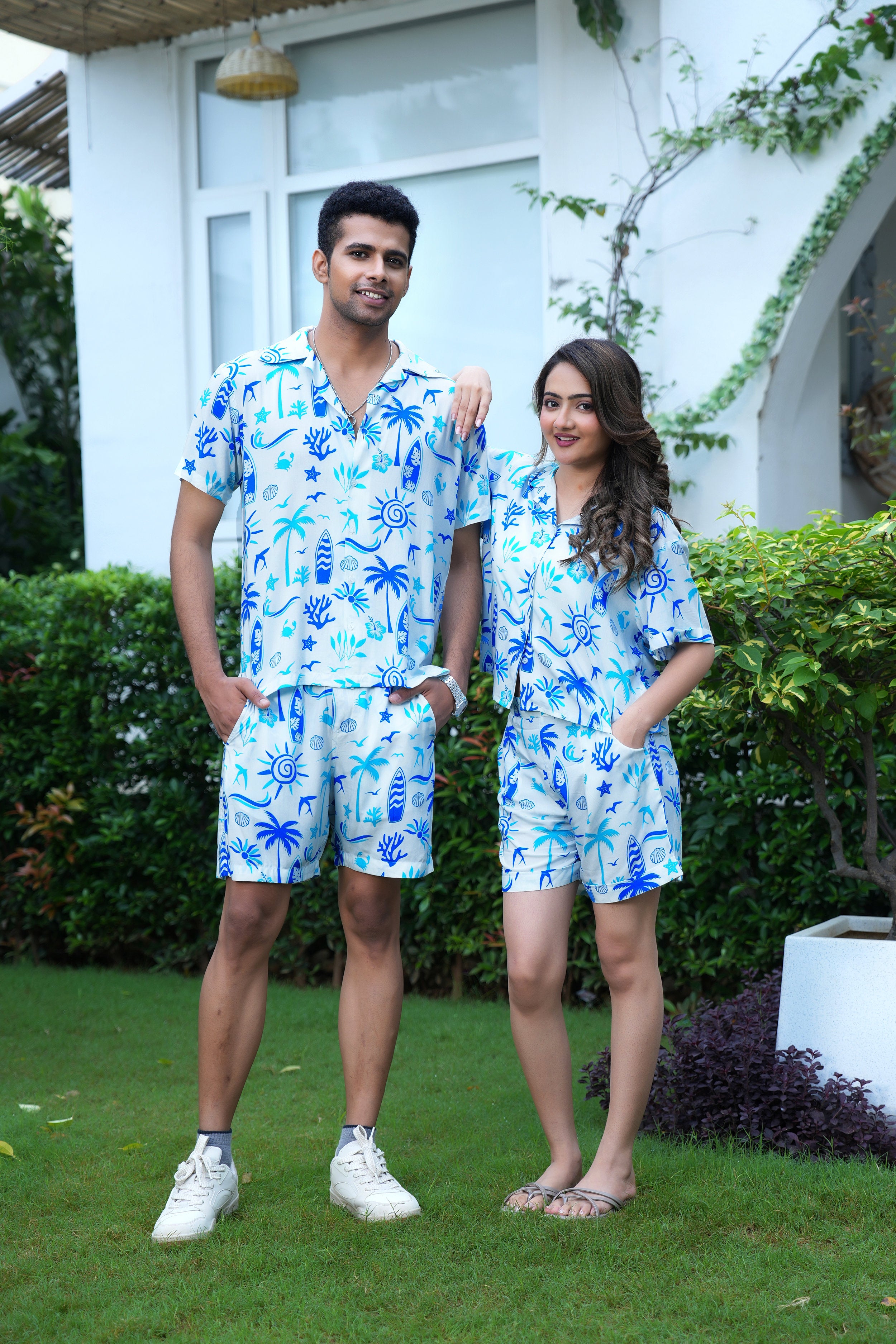 Couple Matching Beach Outfits – Shirt and Kaftan Set for Honeymoon Vacation and Resort Dinner