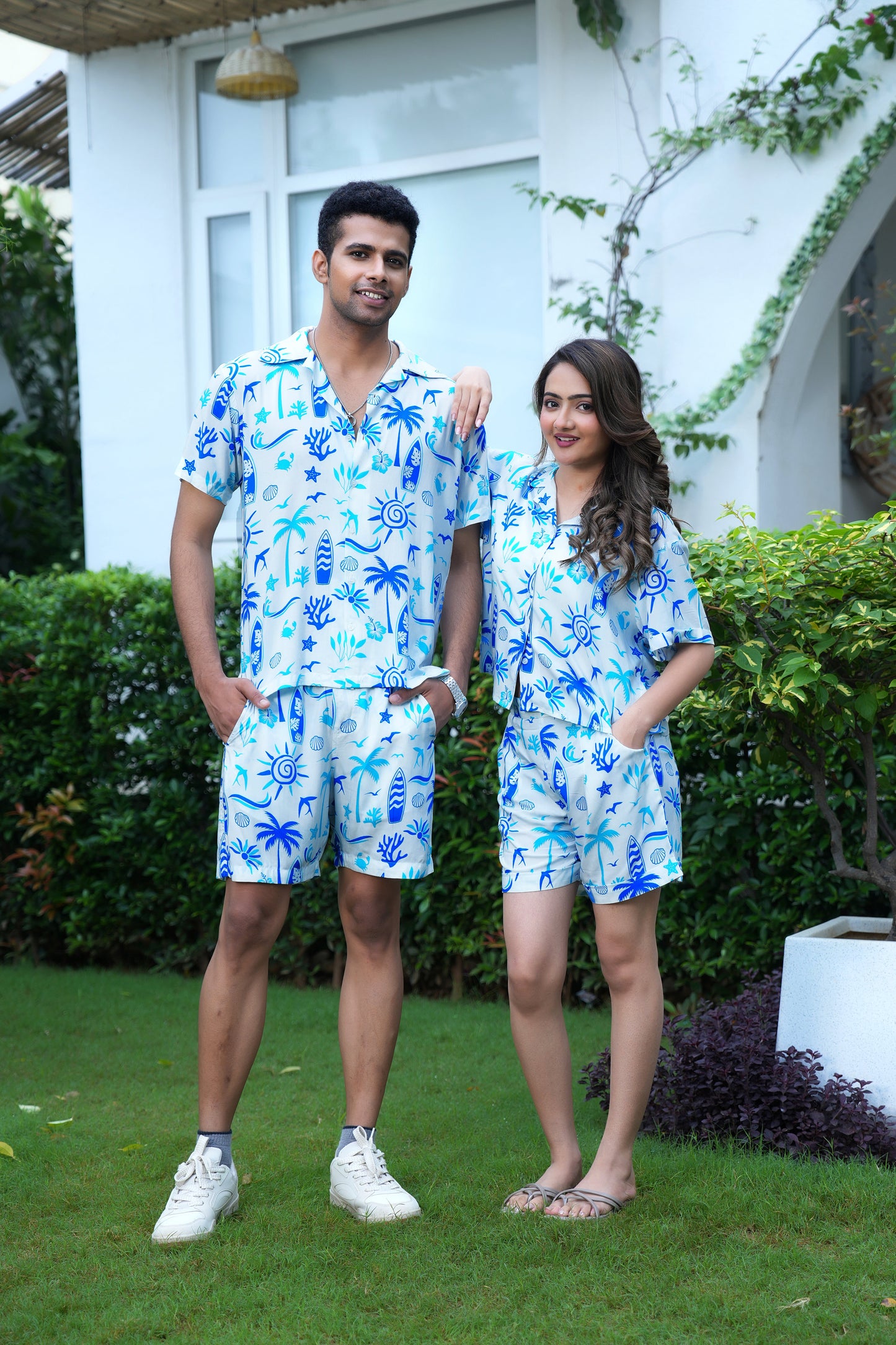 Couple Matching Beach Outfits – Shirt and Kaftan Set for Honeymoon Vacation and Resort Dinner