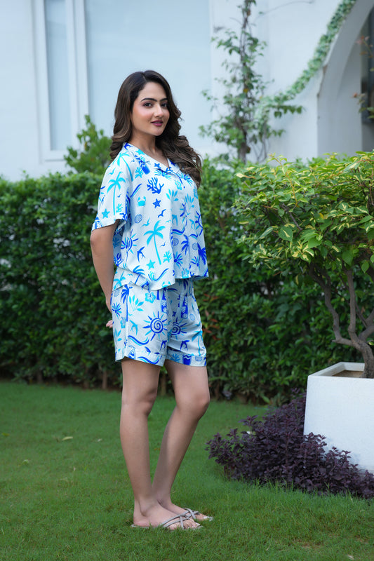 Womens Beach Co Ord Set – Shirt and Shorts Vacation Outfit for Pool Party Resort and Holiday Travel