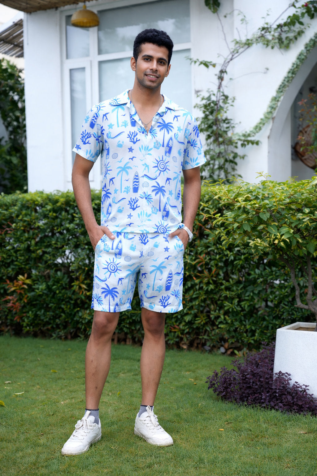 Mens Beach Co Ord Set – Tropical Shirt and Shorts for Vacation Pool Party Resort Holiday