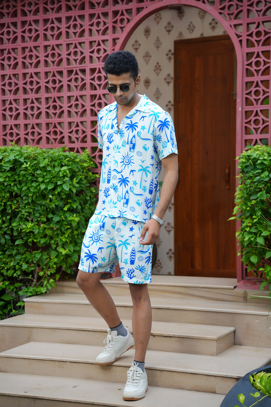 Mens Beach Co Ord Set – Tropical Shirt and Shorts for Vacation Pool Party Resort Holiday