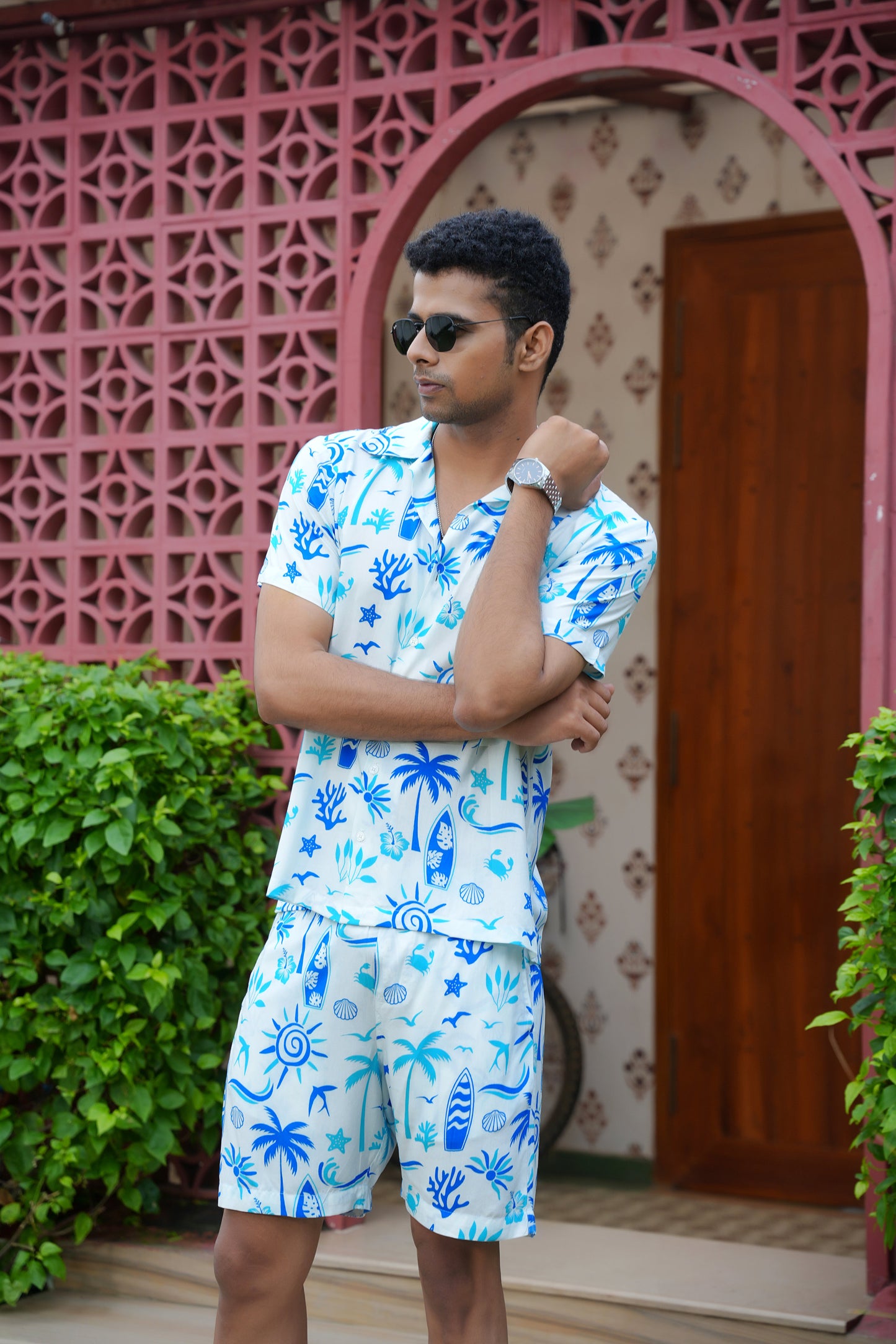 Mens Beach Co Ord Set – Tropical Shirt and Shorts for Vacation Pool Party Resort Holiday