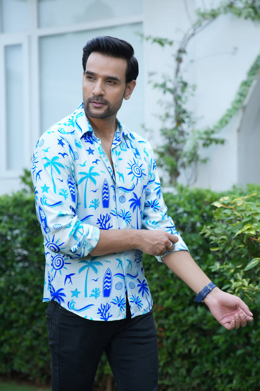 Mens Full Sleeve Resort Shirt – Vacation Dinner Pre Wedding Photoshoot and Party Wear