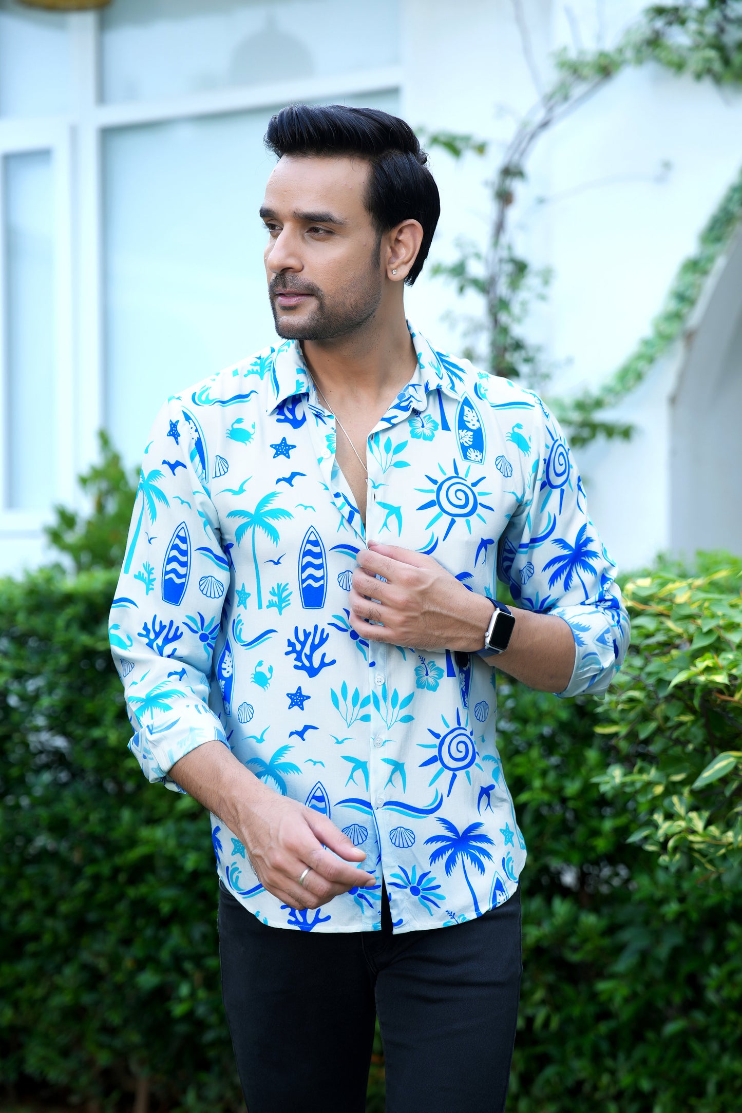 Mens Full Sleeve Resort Shirt – Vacation Dinner Pre Wedding Photoshoot and Party Wear