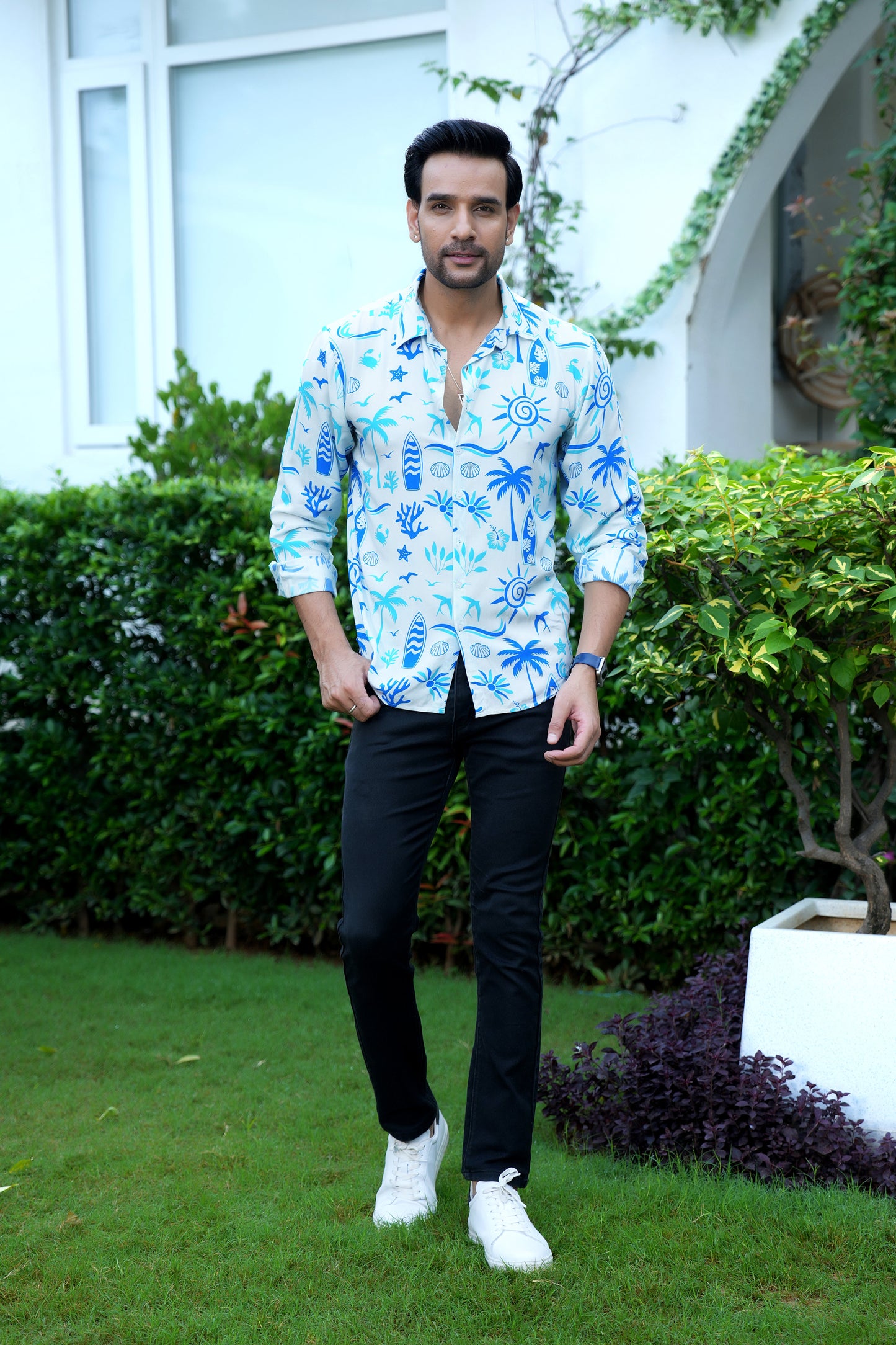 Mens Full Sleeve Resort Shirt – Vacation Dinner Pre Wedding Photoshoot and Party Wear
