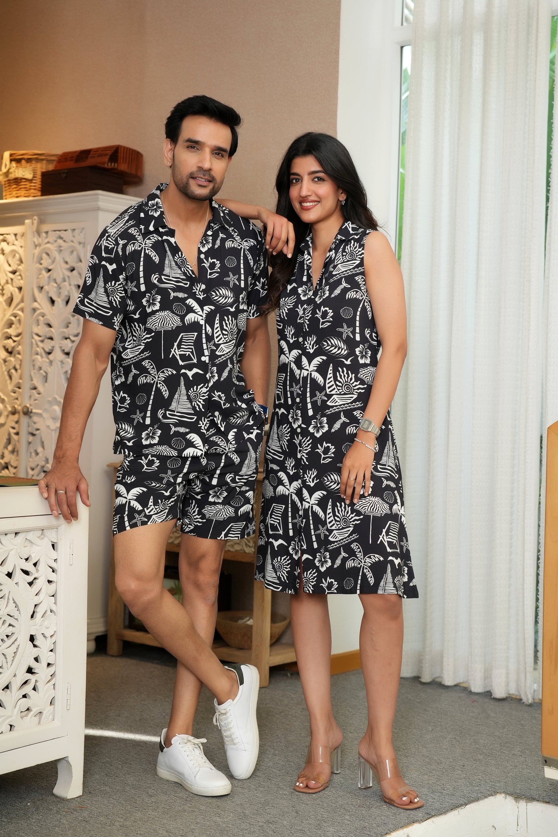 couples matching shirt dresses Patpat Family Matching Outfits Mommy and Me Hawaiian Shirt for Men Short-sleeve Caribbean Mens Dress Shirts for Couple Father's Day GiftsM-XXL, Men's,