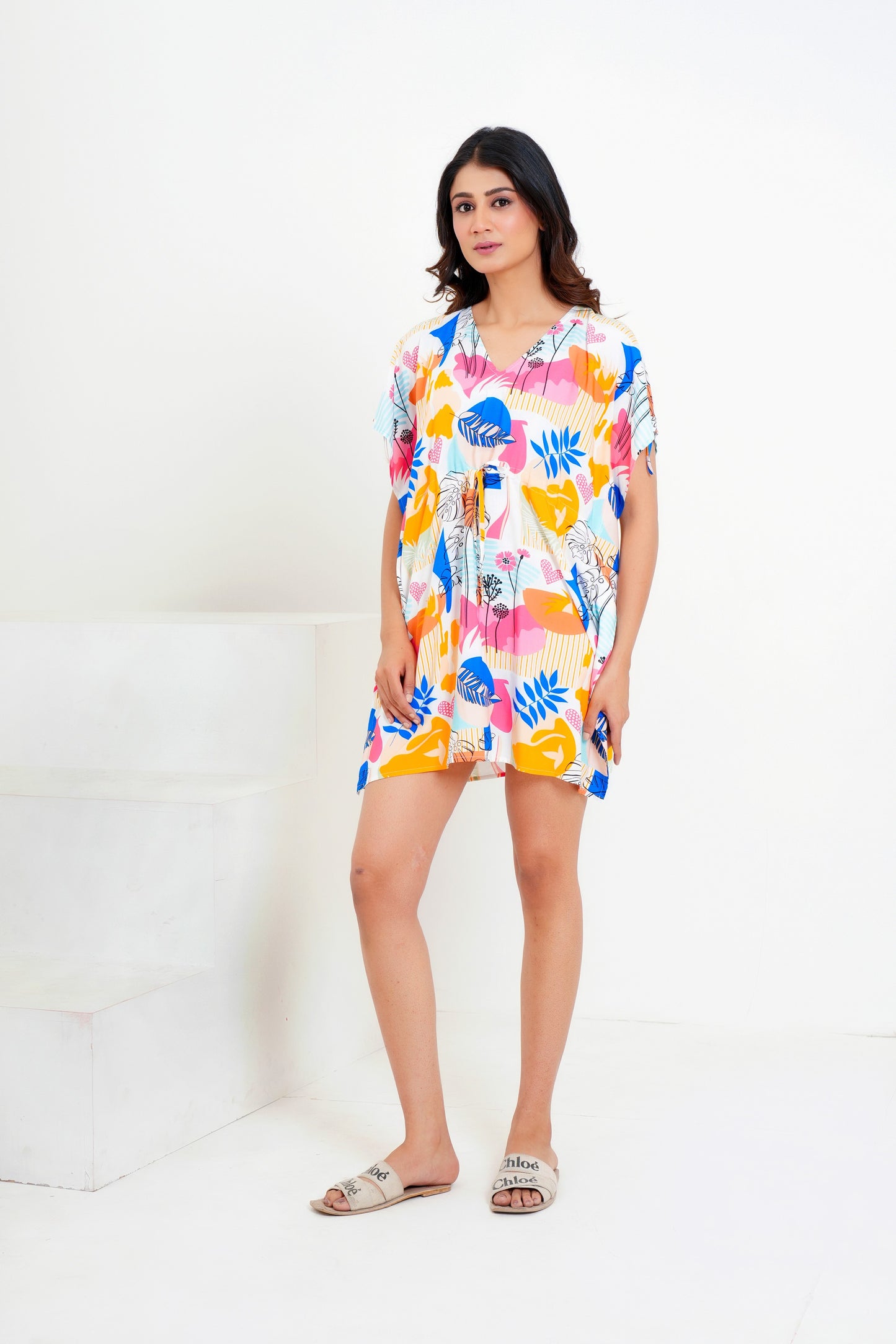 Women’S Kaftan Dress – Elegant Tropical Print Resort Wear For Beach Holidays